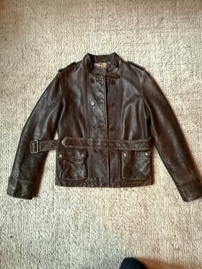 Pringle of Scotland brown leather belted jacket.